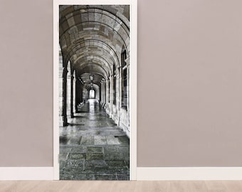 Arched Stone Hallway Door Mural: Peel and Stick Vinyl Decal