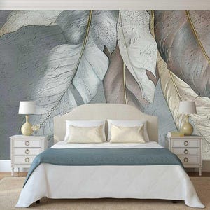 CARTA DA PARATI CON FOGLIE, Pittura espressionista, Arte murale strutturata, Stacca e attacca, Arte murale strutturata grande, Arte murale con foglie, Decorazione murale con foglie