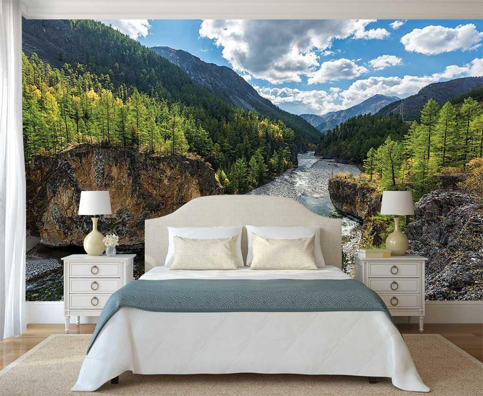 Mountain Scene Wall Mural Mountains Wallpaper Spring Wall - Etsy