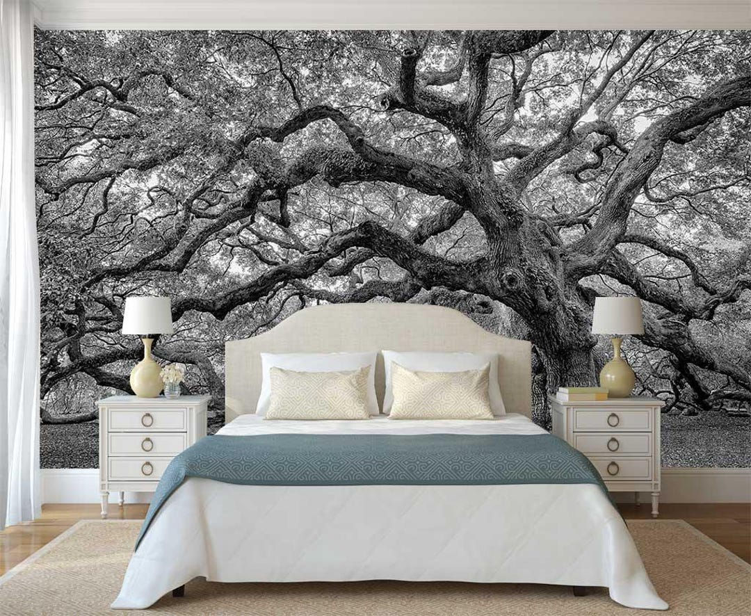 Black and White Tree Mural, Peel and Stick Wallpaper - Etsy