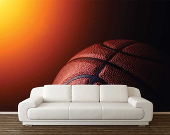 BASKETBALL WALL MURAL, Sport Wallpaper, Big Ball Wall Covering, Basketball Wall Art, Peel And Stick, Custom Wallpaper, Reusable Wall Decal