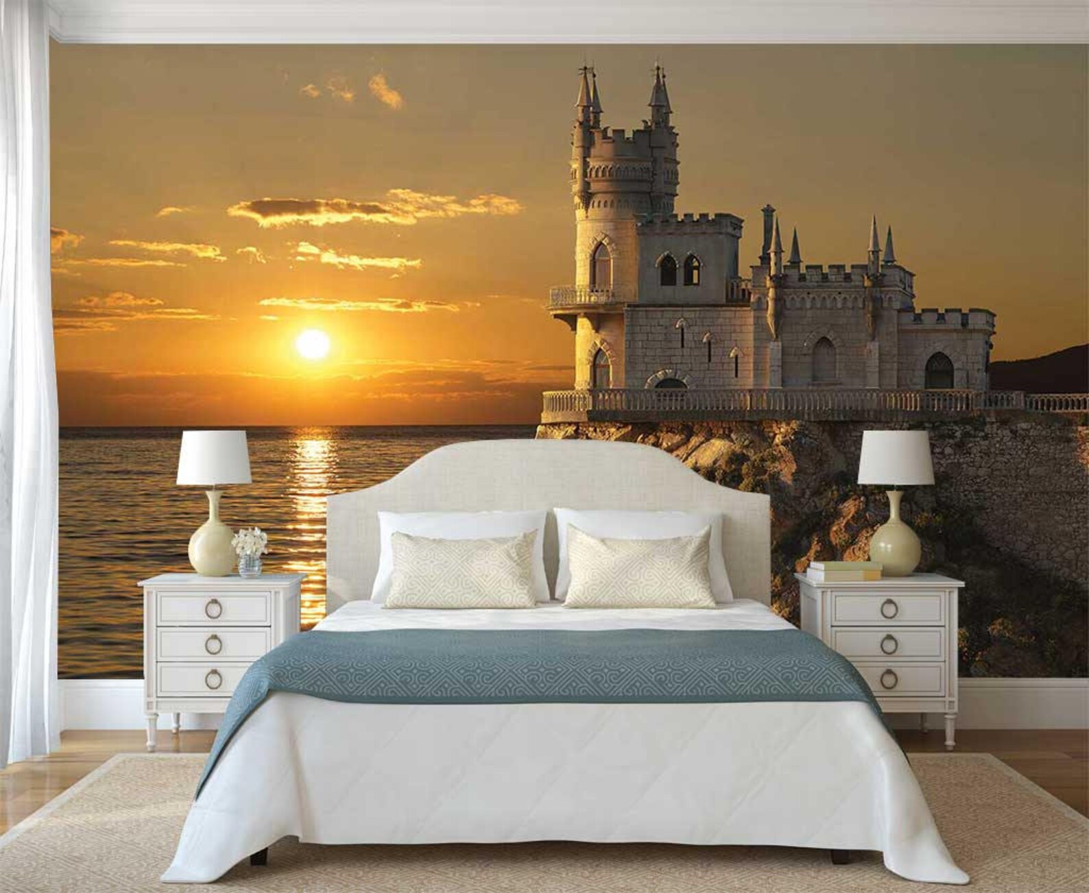 Fantasy Wall Mural Wall Mural Castle Sunset Wallpaper Wall Etsy