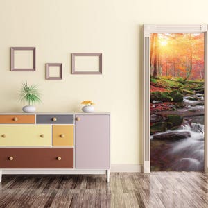 Forest Sunrise Door Decal, Door Wrap, Self-adhesive Decor, Peel And Stick, Door Sticker, Self Adhesive Vinyl, Vinyl Door Sticker