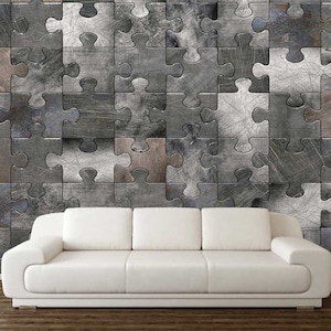 PUZZLE WALL ART, Abstract Wall Art Print, Peel And Stick, 3D Wallpaper, Puzzle Wall Décor, Puzzle Wall Covering, Silver Wall Art, Customized