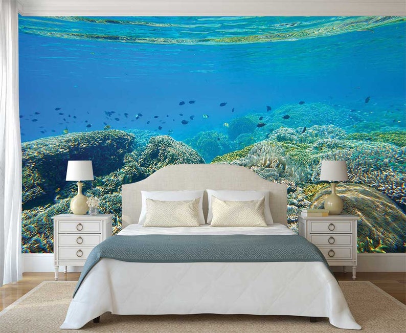 Wall Mural Fishes Peel And Stick Wallpaper Underwater Wall Decal Wall Decal Corals Wallpaper Reef
