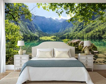 Trees Wall Decal, Mountain Wall Covering, Wall Covering Trees, Wallpaper Trees, Nature Wall Mural, Trees Sticker, Peel And Stick Vinyl