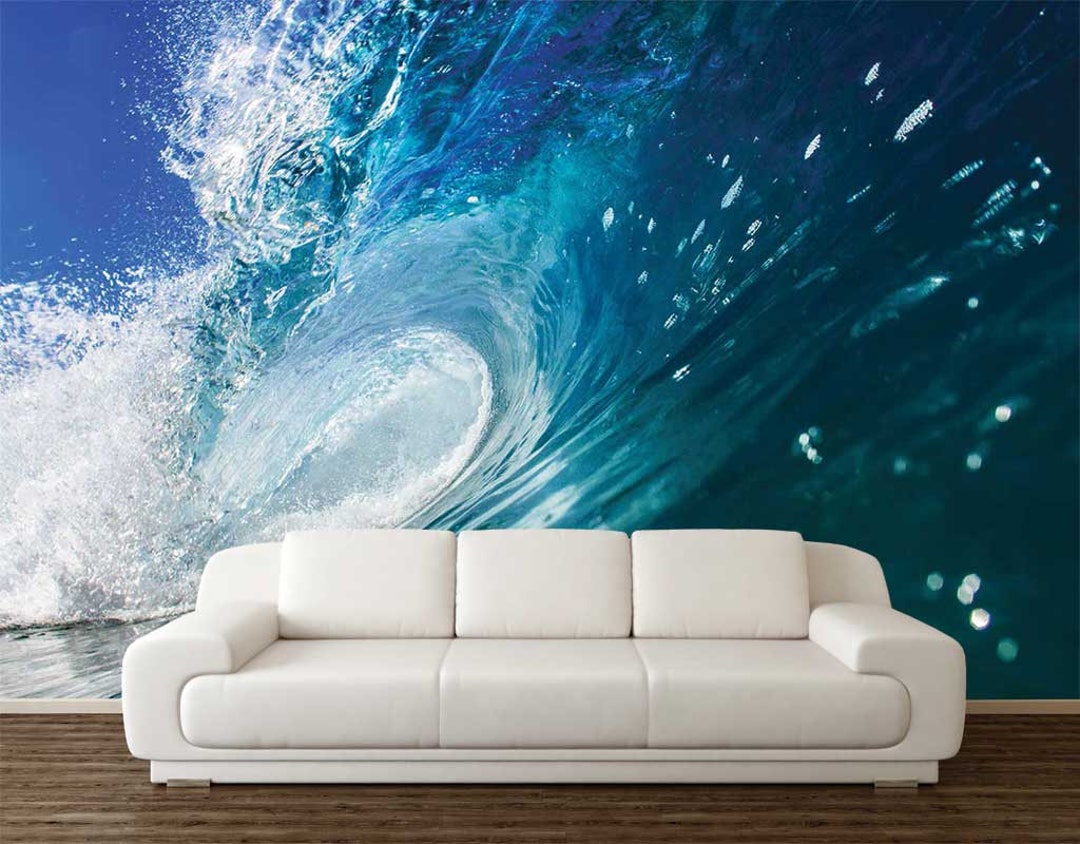 Ocean Wave Wallpaper PEEL AND STICK Surfing Wall Art Big - Etsy
