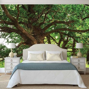 Murale ad albero magico, BIG TREE WALLPAPER, Forest Wall Covering, Trees Wall Art, Woodland Wall Decor, Green Tree Wall Sheet, Greenery Wall