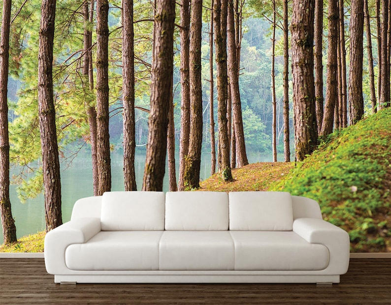 Woodland Wall MuralWall Mural Trees Forest Wallpaper Wall Etsy
