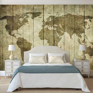 MAP WALL ART, Old Map Print, Map Of The World, Peel And Stick, vintage Map Print, Map Wall Hanging, Cadeau de pendaison de crémaillère, Cadeau pour lui
