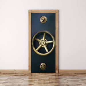 Safe Door Mural, SAFE BOX DOOR Sticker, Vault Door Decal, Peel And Stick, Black Door Wrap, Housewarming Gift, Customized Door Covering