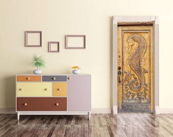 Anicent Door Mural, Retro Door Wrap, Peel and Stick, Door Decal, Door Sticker