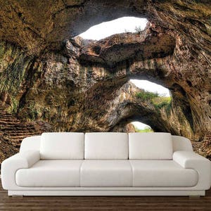 Cave Art Print, CAVE WALLPAPER, Peel And Stick, CUSTOMIZED Mural, Nature Wall Art, Peaceful Wall Decor, Rustic Home Decor, Vinyl Wallpaper