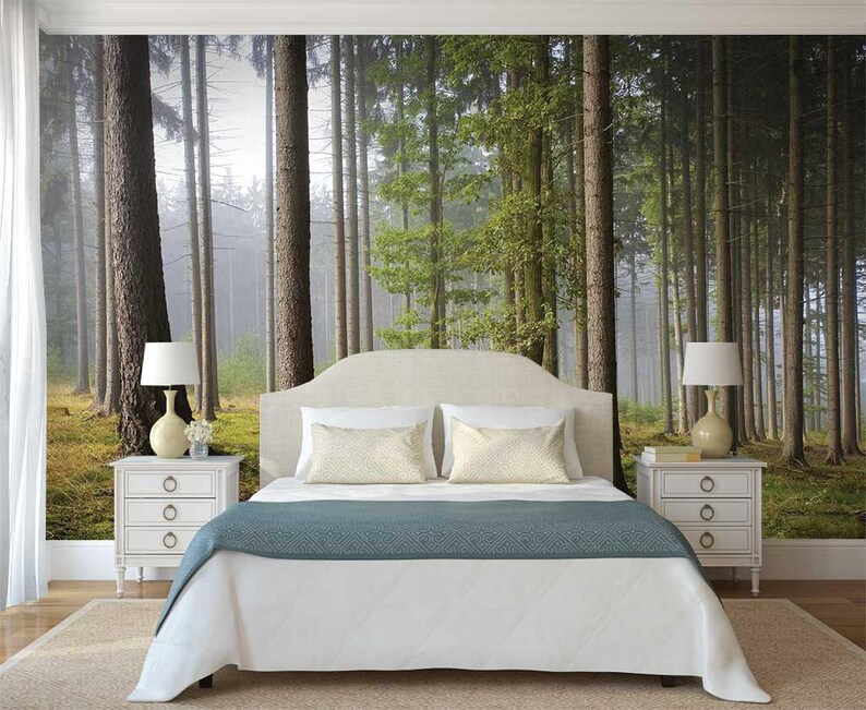 Wallpaper Trees Forest Wall Mural Wallpaper Forest Trees Etsy