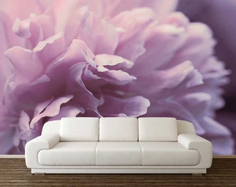 PURPLE FLOWER WALLPAPER, Pink Flower Wall Covering, Flower Wall Hanging, Big Flower Wall Art, Housewarming Gift, Peel And Stick Flower