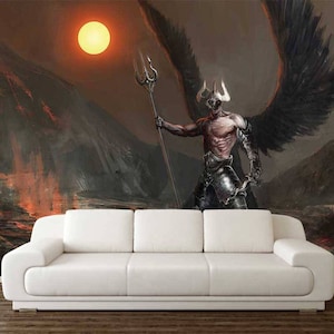 FANTASY ART WALLPAPER, Warrior Wall Mural, Dark Angel Wall Hanging, Fantasy Décor, Peel And Stick, Angel Wings Wall Covering, Removable