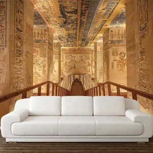 ÄGYPTISCHER TEMPEL TAPETE, Wandkunst zum Schälen und Aufkleben, Hieroglyphen Wandverkleidung, Vintage Wandteppich, Alte Tempelwanddekoration, Ägypten Wandbild