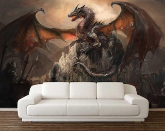 DECORACIÓN DE DRAGONES, Papel pintado autoadhesivo, Arte mural de fantasía, Arte mural de dragones, Pegatinas de dragones