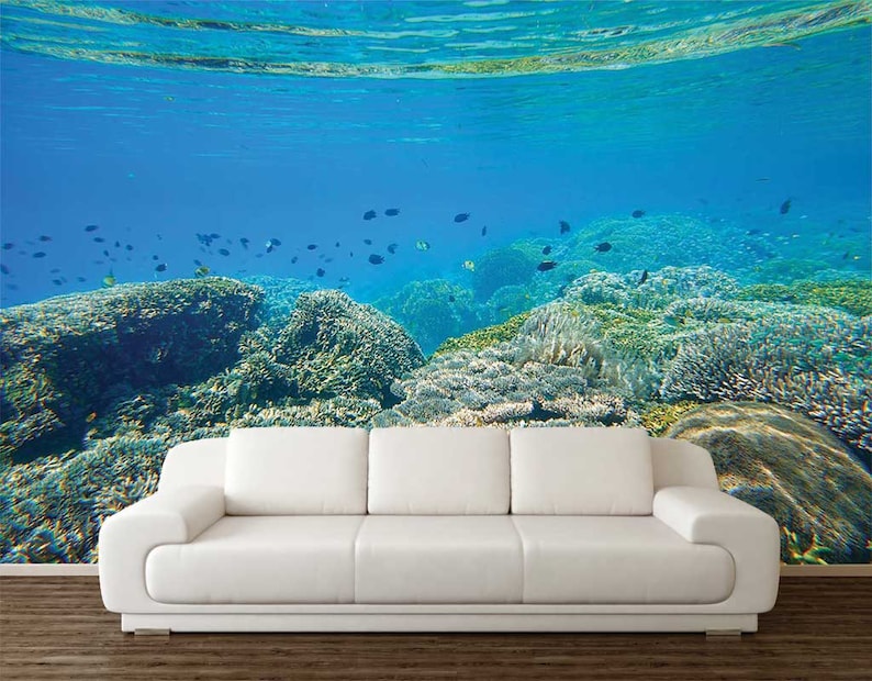 Wall Mural Fishes Peel And Stick Wallpaper Underwater Wall Decal Wall Decal Corals Wallpaper Reef