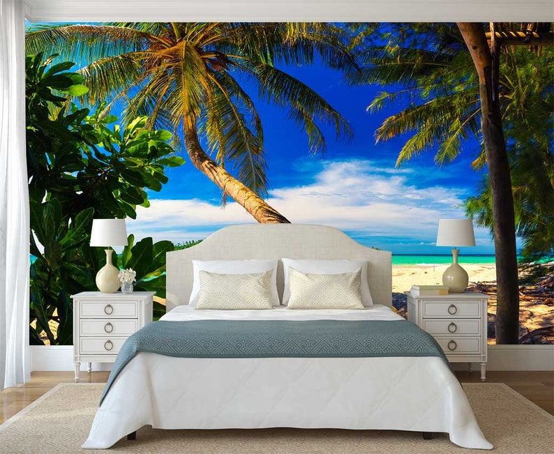 Tropical Wallpaper Wall Mural Palms Vinyl Peel and Stick Etsy