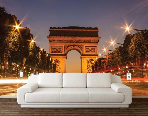 Wallpaper Night Arc De Triomphe Wall Mural Night Wall Mural Etsy
