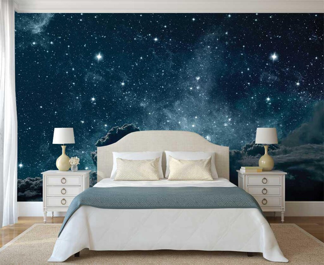 Stars and Clouds Nursery Wallpaper, Peel and Stick Sky Wall Mural - Etsy