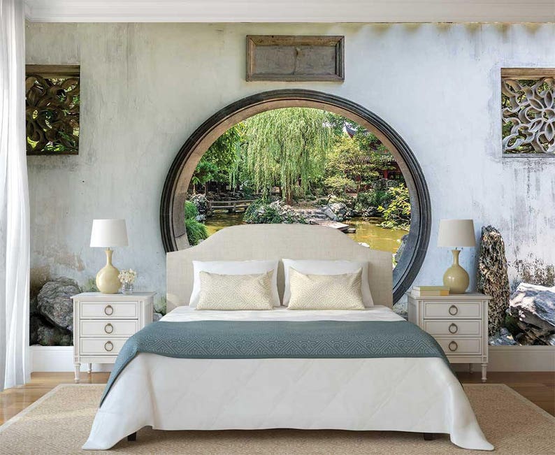 Garden Scene Wall Mural Garden Wallpaper Wall Decal Garden Etsy