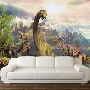 DINOSAURS WALLPAPER, JUNGLE Wall Mural, T Rex Wall Art, Tyrannosaurs Wall Covering, Titanosaurus Wall Décor, Dino Wall Tapestry, Jungle Wall