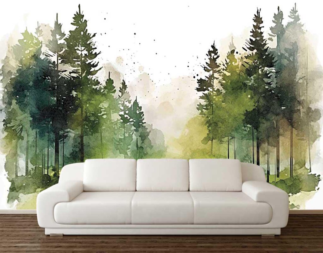 Watercolor Forest Wall Mural, Peel and Stick Wallpaper - Etsy
