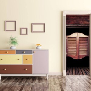 Wild West Door Mural, CHOOSE SIZE, Retro Door Decal, Vintage Door Sticker, Wooden Door Wrap, 3D Door Covering,Rustic Door Art,Peel And Stick