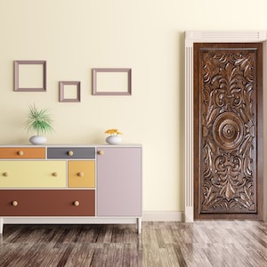 Papier peint pour porte en bois sculpté : sticker antique peel and stick