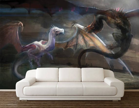 Fantasy Wall Mural Dragons Wallpaper Wall Mural Fantasy | Etsy
