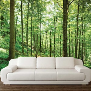 Forest Wall Decal, Sunset Wall Covering, Nature Wall Mural, Peel And Stick Wall Art, Self Adhesive Vinyl, Tree Wall Decal, Forest Wallpaper