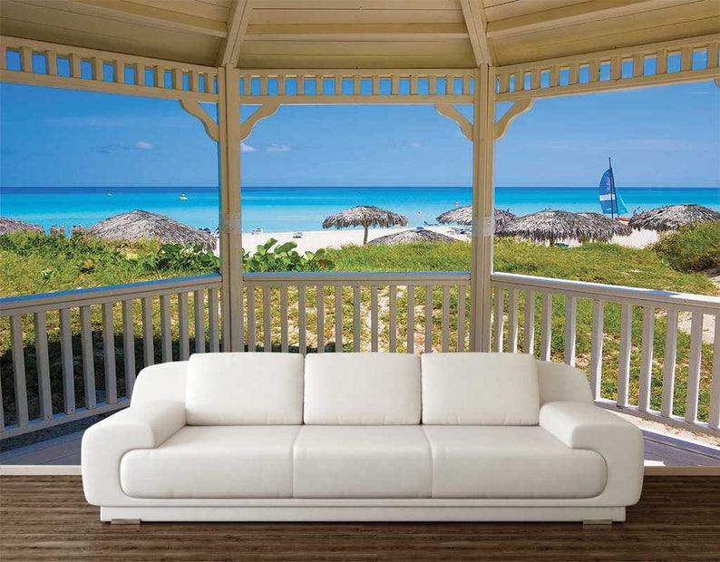Self Adhesive Vinyl Wall Mural Tropical Veranda Wallpaper Etsy