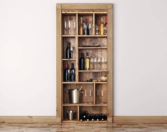 Wine Cellar Door Decal: Self-Adhesive Vinyl Door Wrap