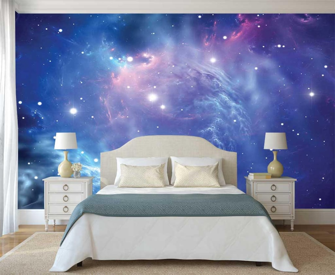 Space Wallpaper Wall Decal Constellation Wall Mural Galaxy Etsy