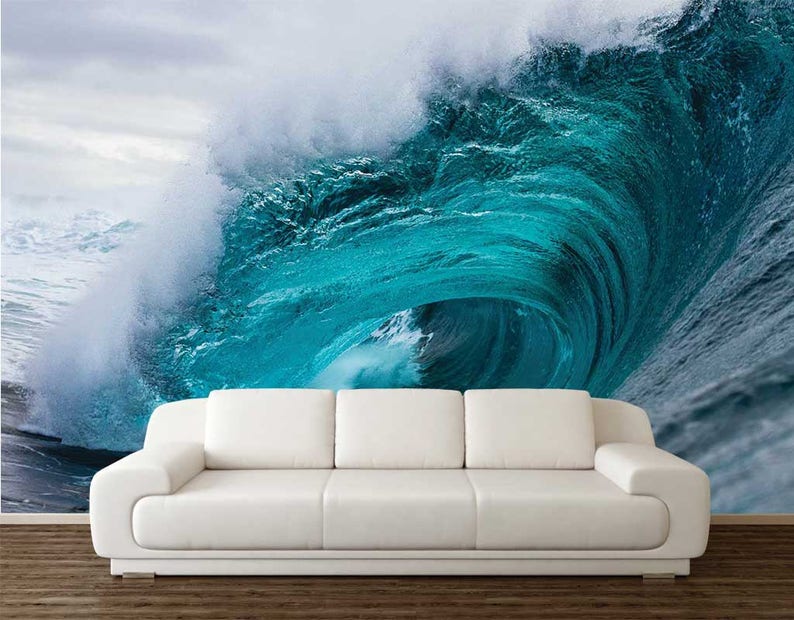 Wave Wallpaper Wall Mural Ocean Wall Decal Waves Waves Wall Etsy