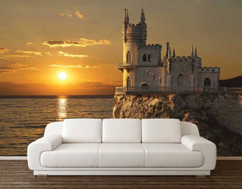 Fantasy Wall Mural Wall Mural Castle Sunset Wallpaper Wall Etsy