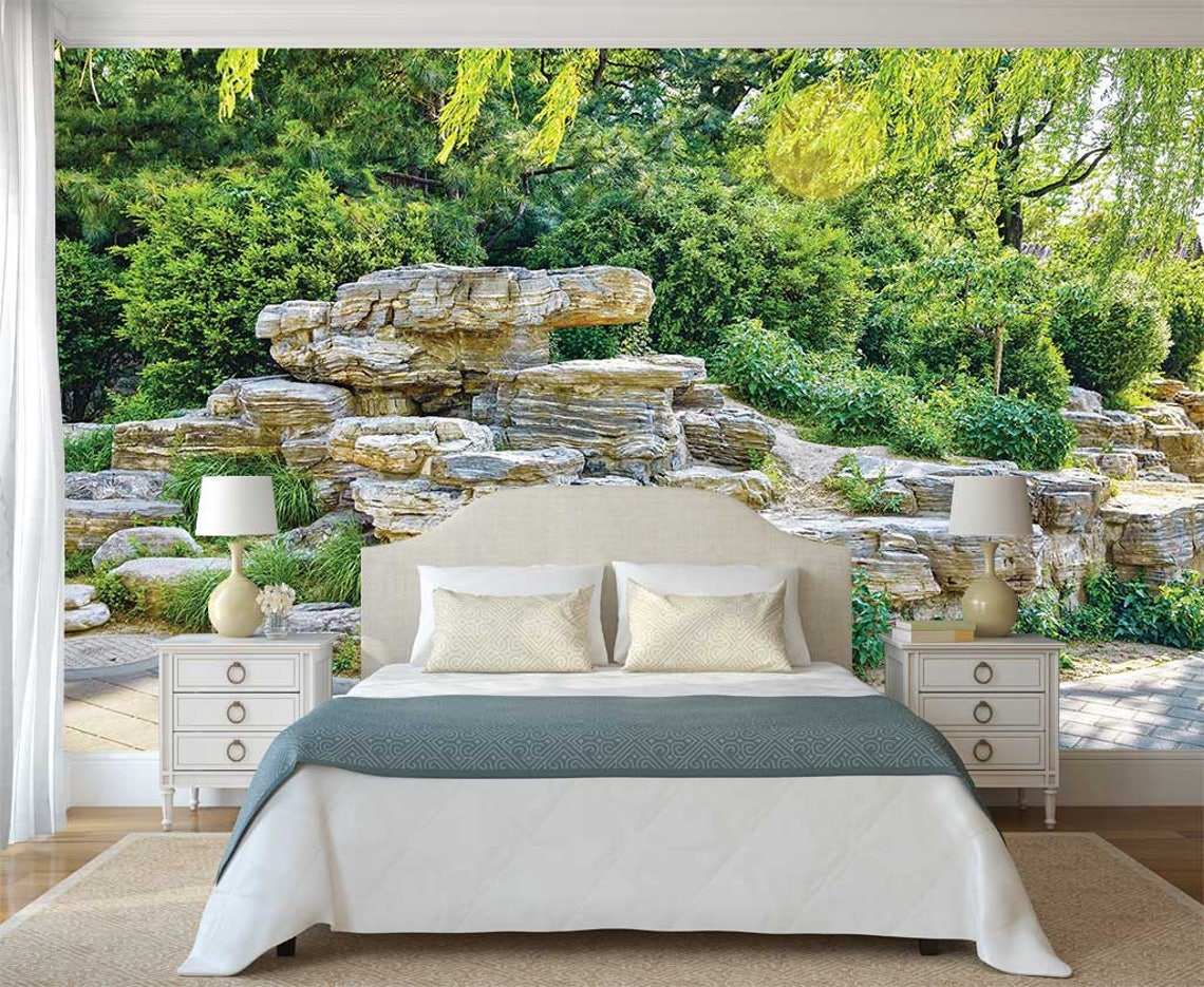 Garden Scene Wall Mural Wall Mural Garden Wall Mural Stones Etsy