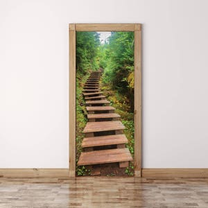 Forest Stairway Door Decal, Self-adhesive Decor, Peel And Stick, Door Sticker, Self Adhesive Vinyl, Vinyl Door Sticker, Peel And Stick Vinyl