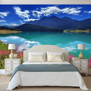 Bedroom Wall Decor, Mountain Sticker, FLORAL WALL ART, Peel And Stick, Floral Wallpaper, Peaceful Wall Art, Peaceful Wallpaper, Living Room