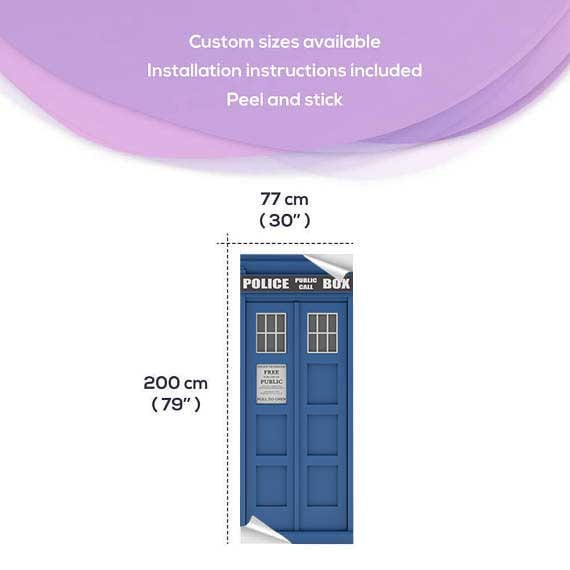 Self Adhesive Dr Who The Tardis Printed Vinyl Door Wrap Sticker Sticker For Home Decor, Door Mural Refrigerator Sticker Poster Art Wallpaper, 88 * 200cm
