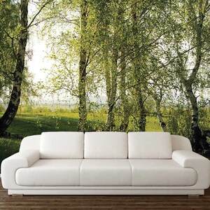 GREEN FOREST ART, Peel And Stick, Forest Tree Decal, Trees Wallpaper, Custom Wall Mural, Nature Home Decor, Greenery Wall Hanging