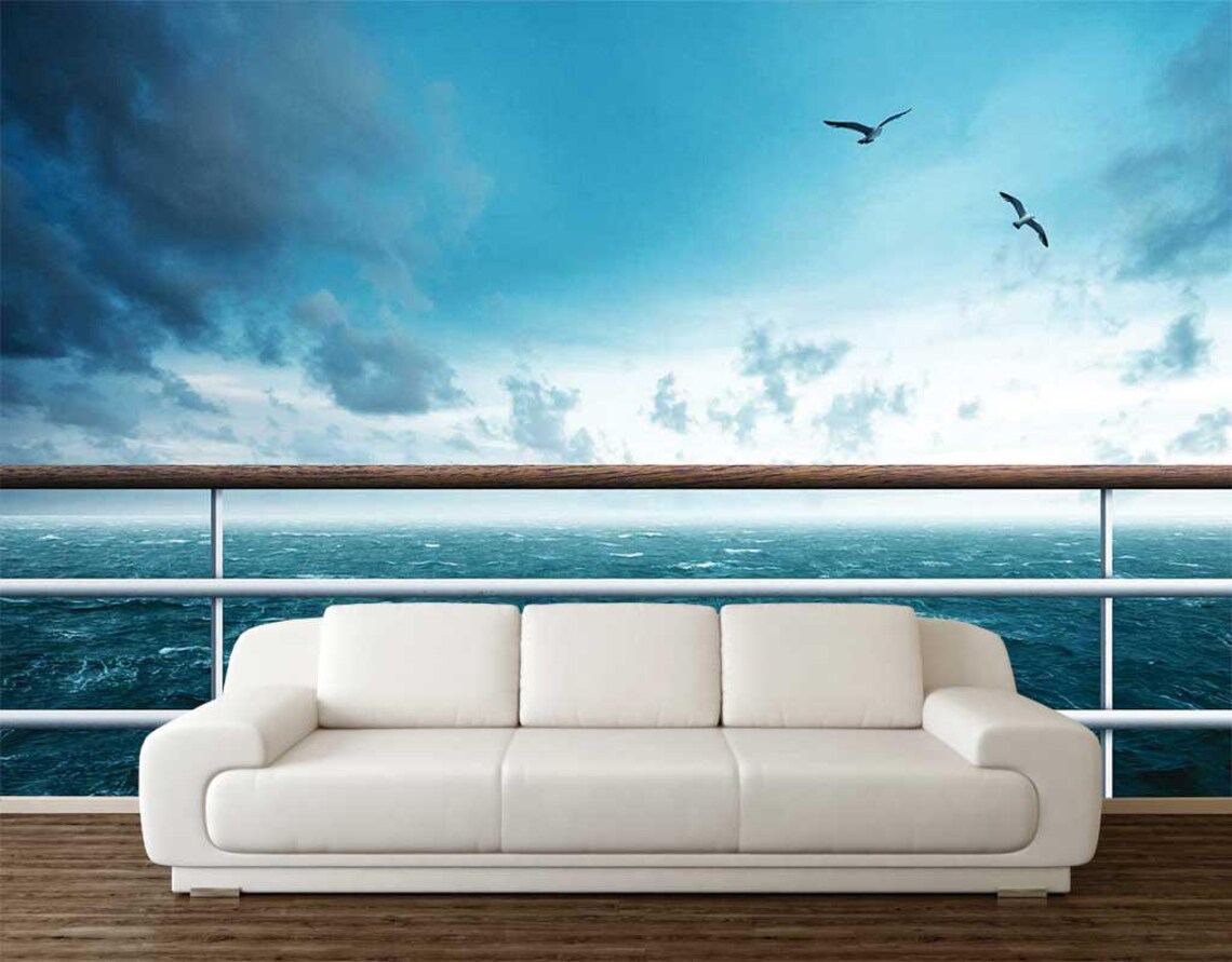 Wall Mural Ocean Theme Ship Wallpaper 3D Wall Decal Ocean Etsy