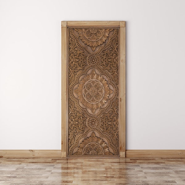 Wood Carving Door Decal, CARVING DOOR WRAP, Self-adhesive Decor, Peel And Stick, Old Door Sticker, Carving Door Mural, Rustic Door Covering