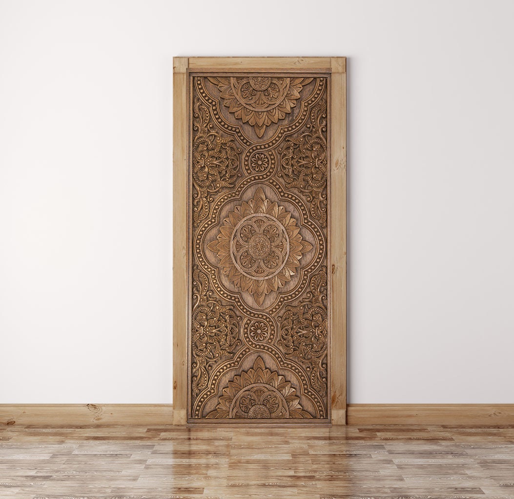 Wood Carving Door Decal, CARVING DOOR WRAP, Self-adhesive Decor, Peel And Stick, Old Door Sticker, Carving Door Mural, Rustic Door Covering
