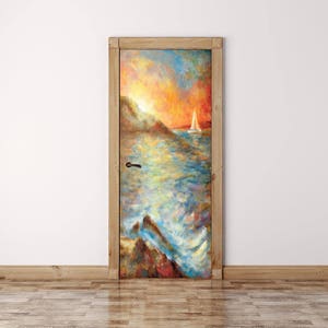 Watercolor Print, PEEL AND STICK, Watercolor Painting Decal, Watercolor Art Sticker, Sea Painting Door, Colorful Door Mural, Painting Wrap
