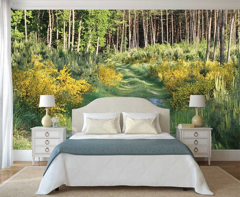 Nature Wall Mural Custom Wallpaper Spring Wall Mural Forest Wallpaper Trees Wall Decal Home Living Wall Decor Delage Com Br