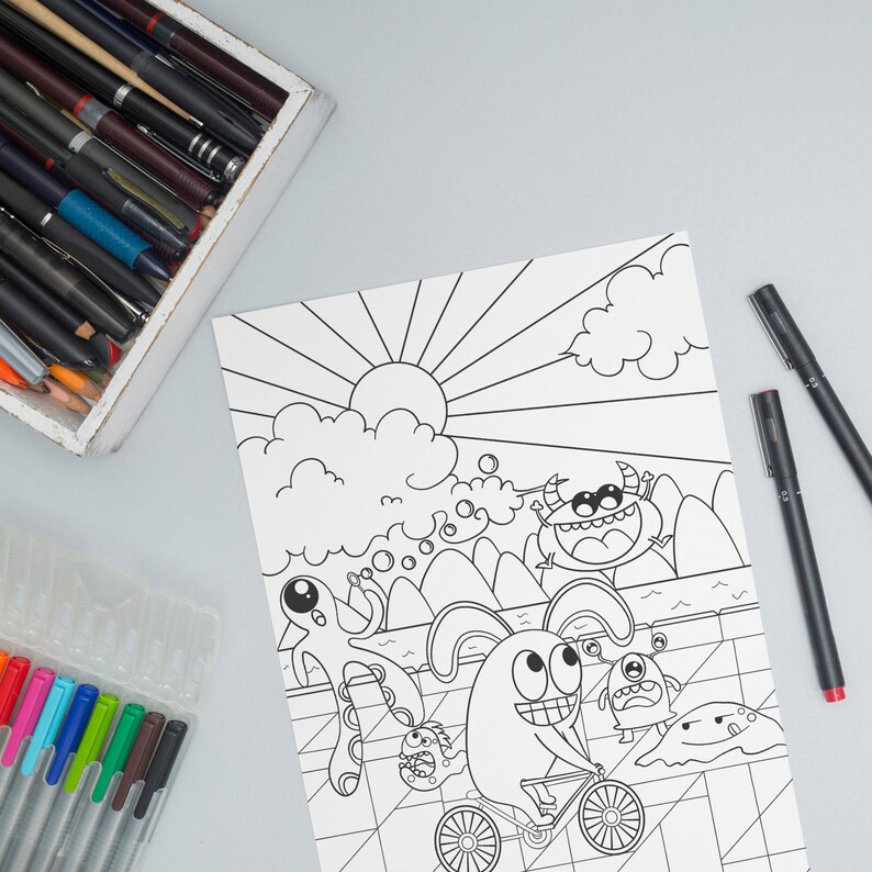 Cute Coloring Page Cute Monster Illustration Printable - Etsy
