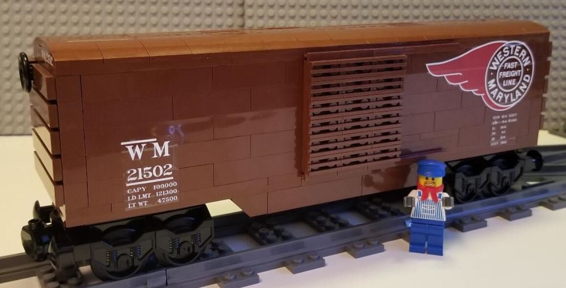 Custom Lego Train Boxcar Western Maryland Fireball Please Etsy